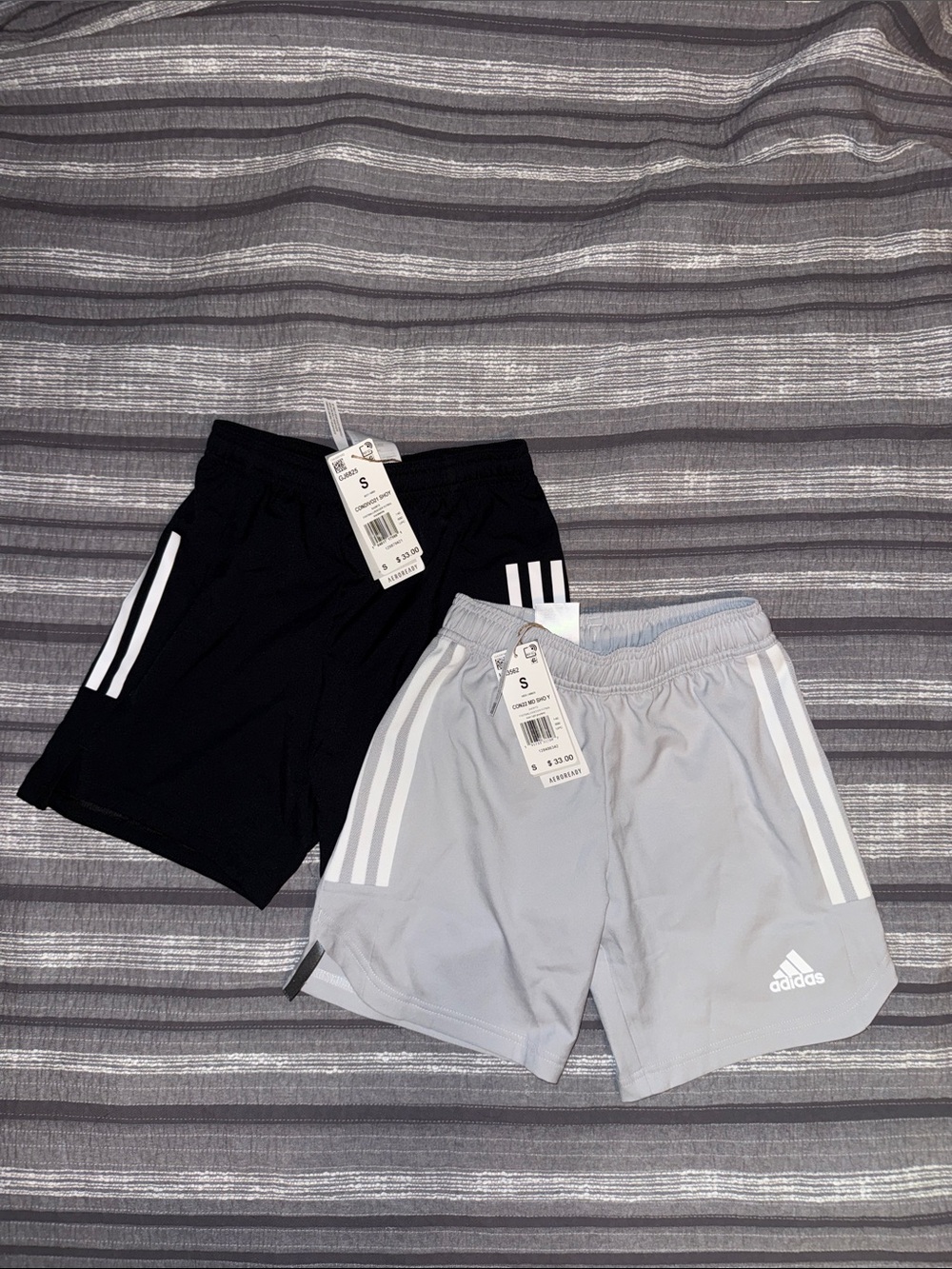 adidas Kids' 3-Stripes Athletic Shorts - Black & Light Gray size Small NWT